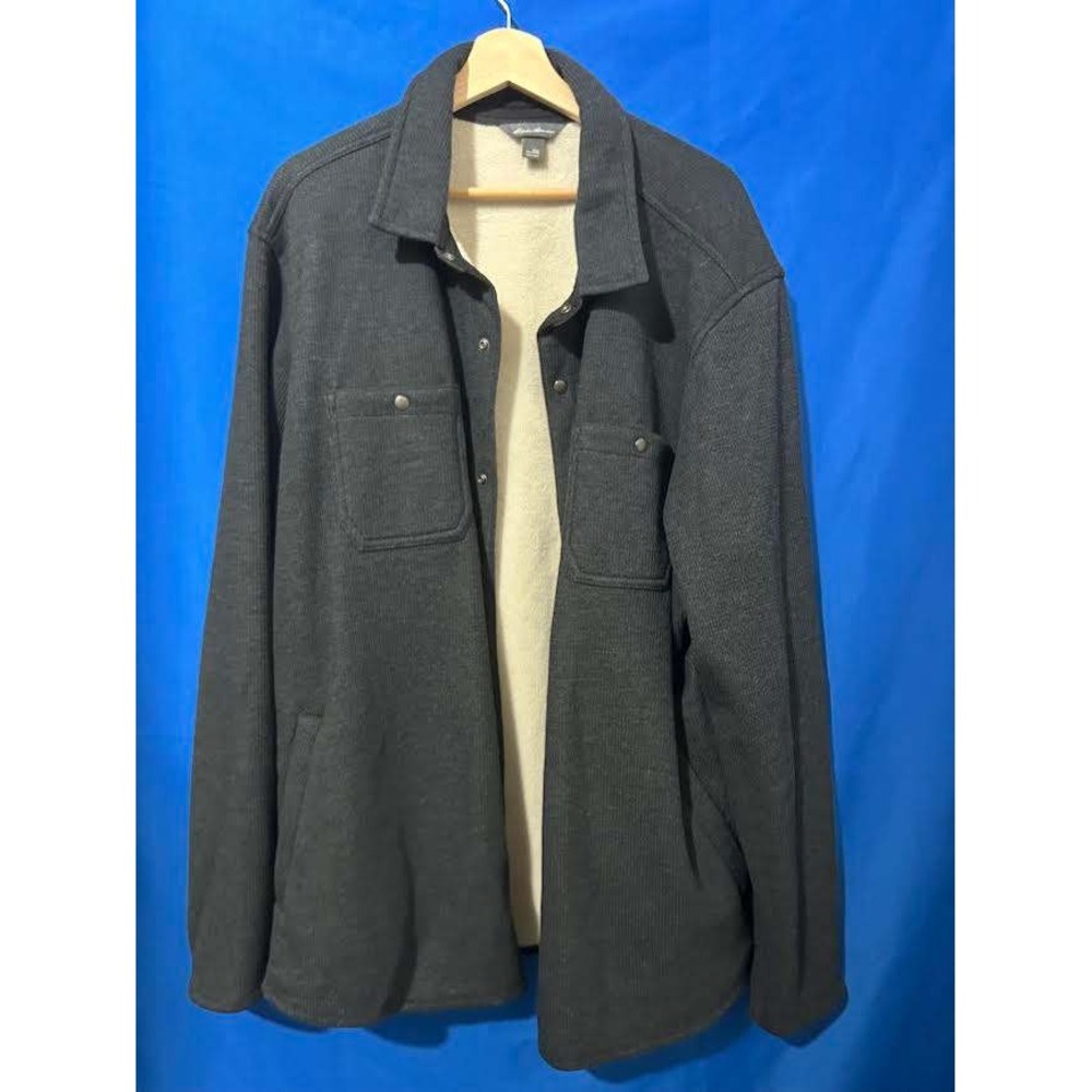 Mens 2XL Gray Sherpa Lined Waffle Knit Shirt Jacket Workwear Layer Gorpcore
